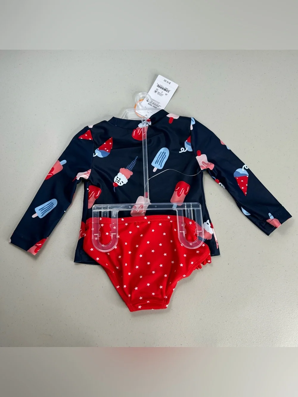 Carters Baby Girls 6M Navy Ice Cream Rash Guard Swimsuit Set UPF 50+